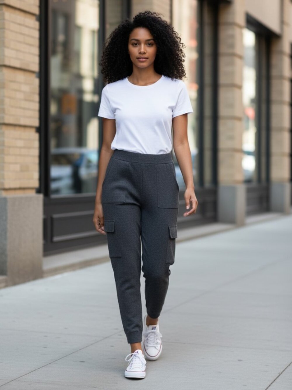 Lark & Grey Knit Jogger Pants M Gray Cargo & Patch Pockets Pull On